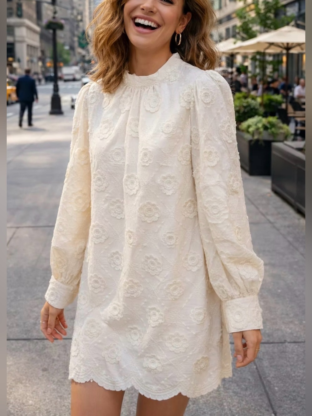 Embroidered Flower Shift Dress Cream- Size Small- New with Tags